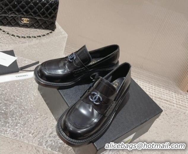 Comfortable Chanel Calfskin Moccasins Loafers All Black 819047