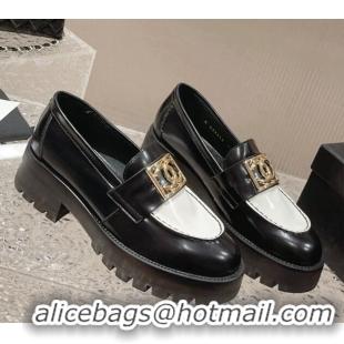 Best Price Chanel Calfskin Moccasins Loafers with Framed CC Black/White 819049