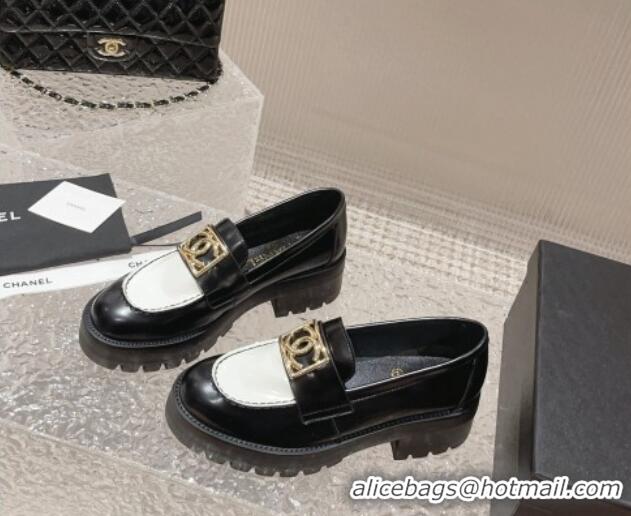 Best Price Chanel Calfskin Moccasins Loafers with Framed CC Black/White 819049