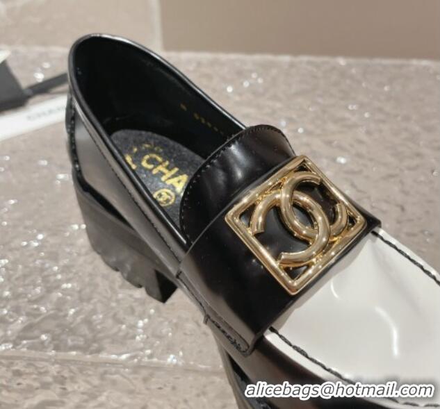 Best Price Chanel Calfskin Moccasins Loafers with Framed CC Black/White 819049