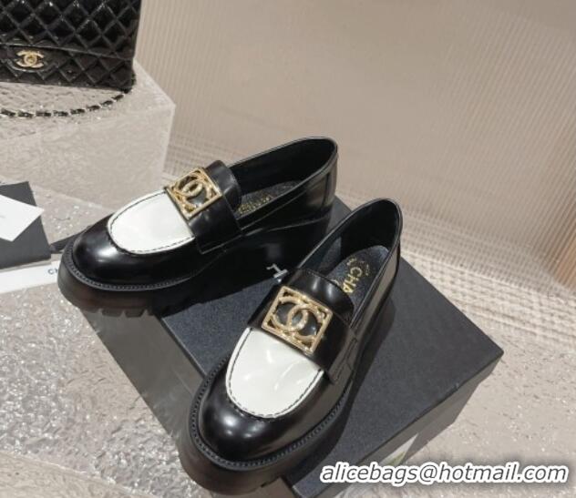 Best Price Chanel Calfskin Moccasins Loafers with Framed CC Black/White 819049