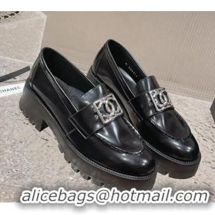 Crafted Chanel Calfskin Moccasins Loafers with Framed CC Black/Silver 819050