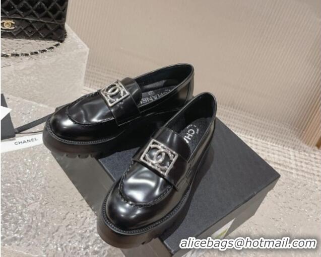 Crafted Chanel Calfskin Moccasins Loafers with Framed CC Black/Silver 819050