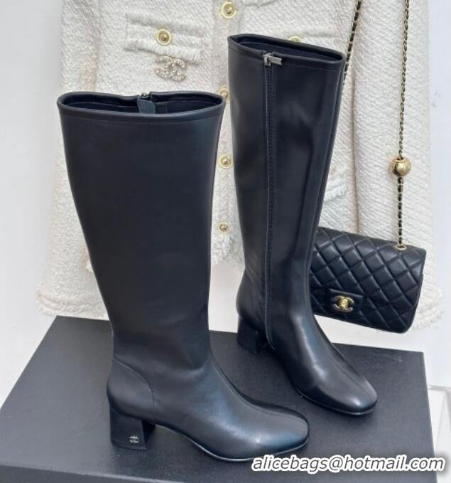 Most Popular Chanel Stretch Lambskin Heel High Boots 5cm Black 819051