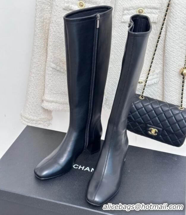 Most Popular Chanel Stretch Lambskin Heel High Boots 5cm Black 819051