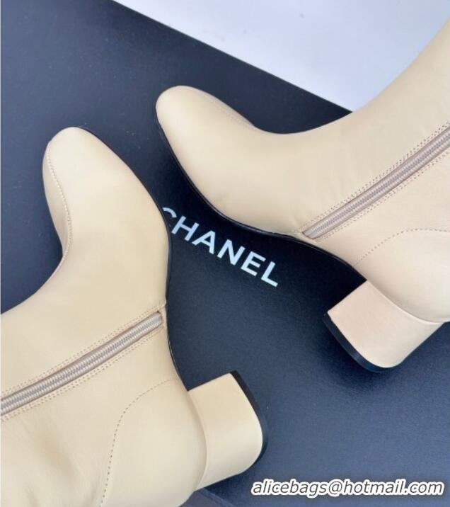 Top Grade Chanel Stretch Lambskin Heel High Boots 5cm Beige 819052 