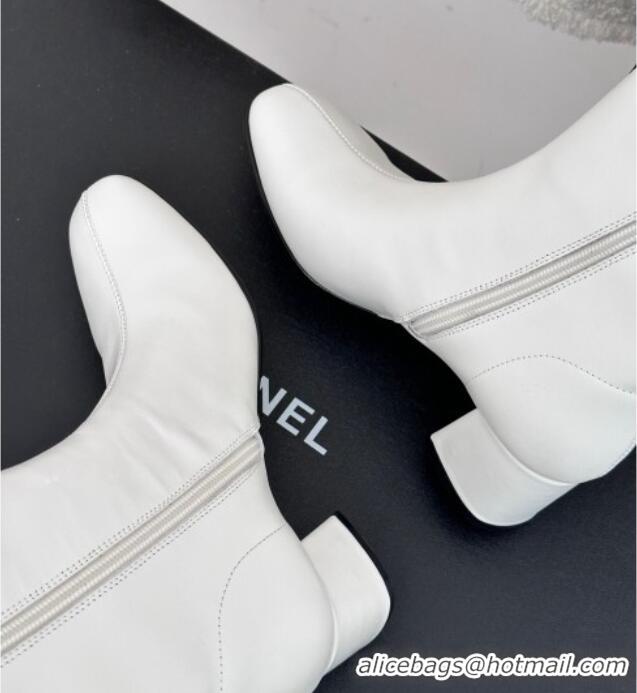 Charming Chanel Stretch Lambskin Heel High Boots 5cm White 819053