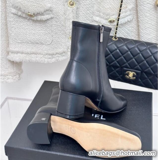 Good Taste Chanel Stretch Lambskin Heel Ankle Boots 5cm Black 819054