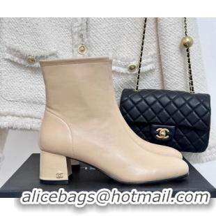 Shop Chanel Stretch Lambskin Heel Ankle Boots 5cm Beige 819055