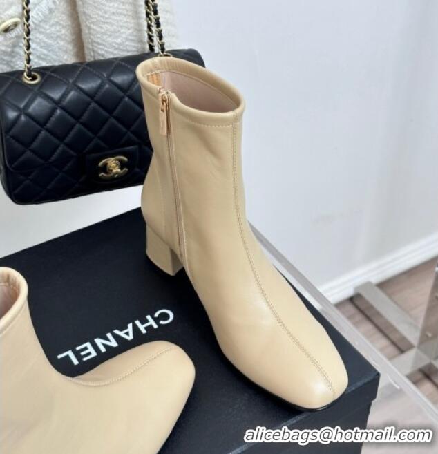 Shop Chanel Stretch Lambskin Heel Ankle Boots 5cm Beige 819055