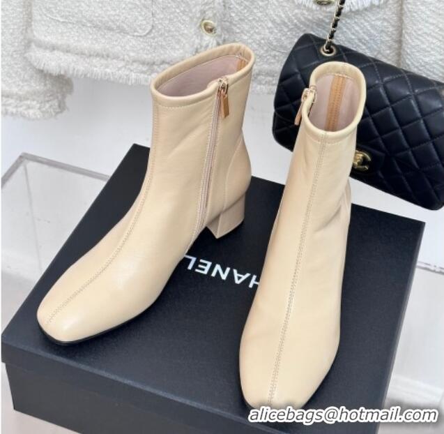 Shop Chanel Stretch Lambskin Heel Ankle Boots 5cm Beige 819055