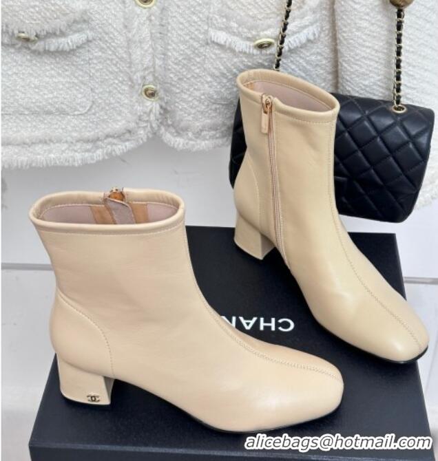 Shop Chanel Stretch Lambskin Heel Ankle Boots 5cm Beige 819055