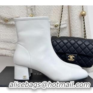 Popular Style Chanel Stretch Lambskin Heel Ankle Boots 5cm White 819056