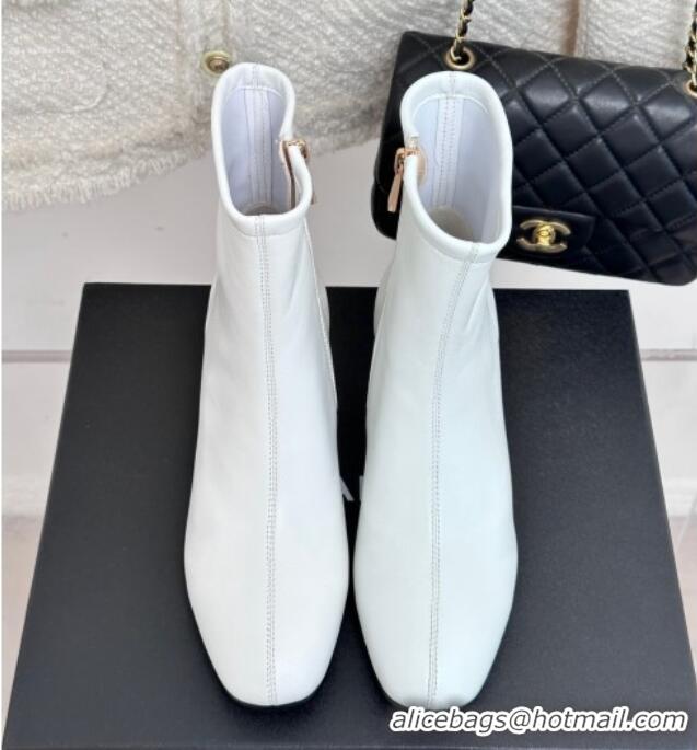 Popular Style Chanel Stretch Lambskin Heel Ankle Boots 5cm White 819056