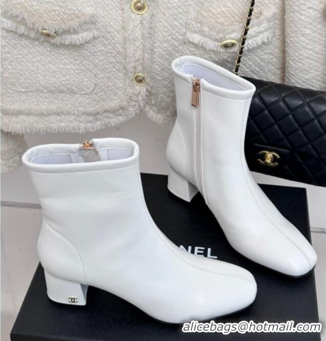 Popular Style Chanel Stretch Lambskin Heel Ankle Boots 5cm White 819056