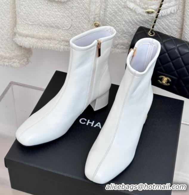 Popular Style Chanel Stretch Lambskin Heel Ankle Boots 5cm White 819056