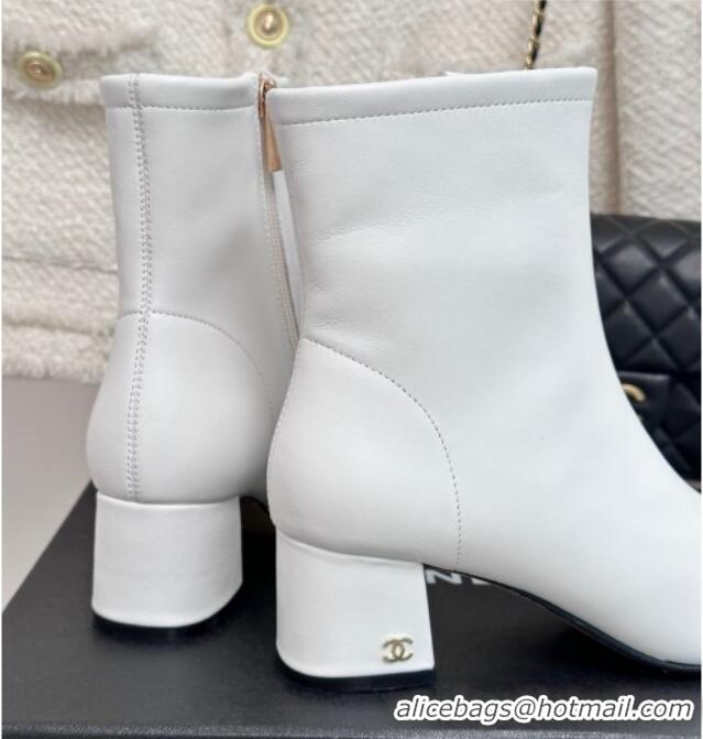 Popular Style Chanel Stretch Lambskin Heel Ankle Boots 5cm White 819056