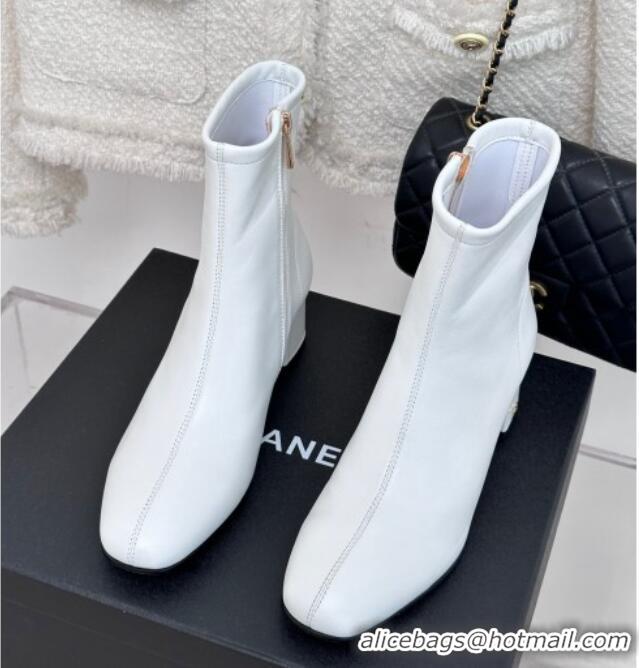 Popular Style Chanel Stretch Lambskin Heel Ankle Boots 5cm White 819056