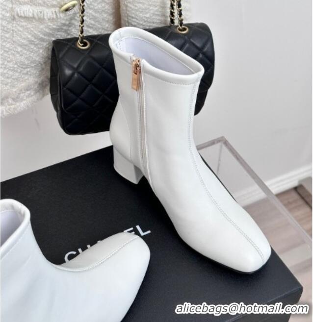 Popular Style Chanel Stretch Lambskin Heel Ankle Boots 5cm White 819056