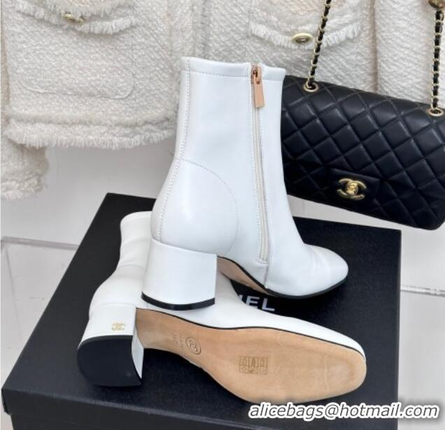 Popular Style Chanel Stretch Lambskin Heel Ankle Boots 5cm White 819056