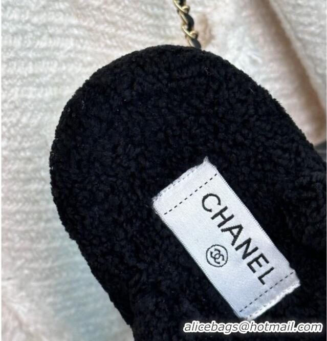 Luxurious Chanel Shearling Flat Thong Slide Sandals Black 819060