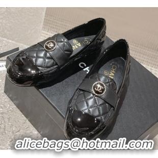 Good Quality Chanel Patent Calfskin & Quilted Lambskin Loafers Black 819066