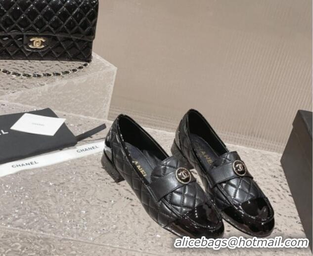 Good Quality Chanel Patent Calfskin & Quilted Lambskin Loafers Black 819066