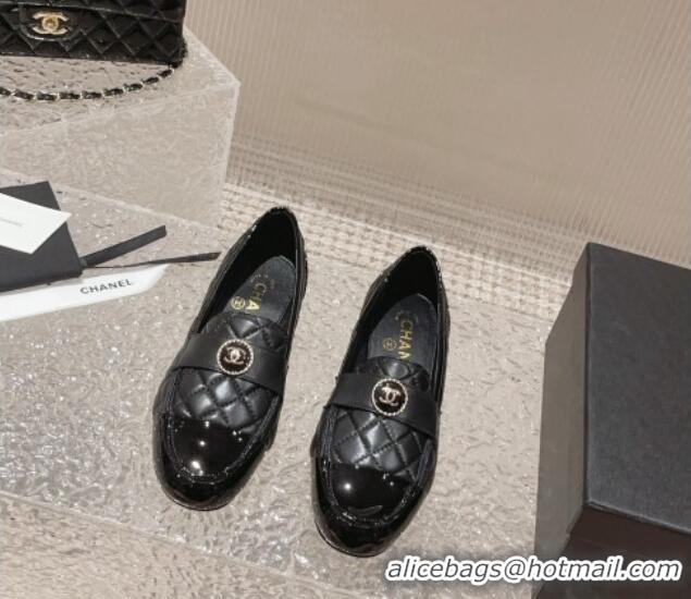 Good Quality Chanel Patent Calfskin & Quilted Lambskin Loafers Black 819066