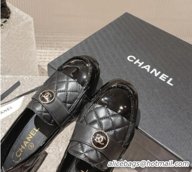 Good Quality Chanel Patent Calfskin & Quilted Lambskin Loafers Black 819066