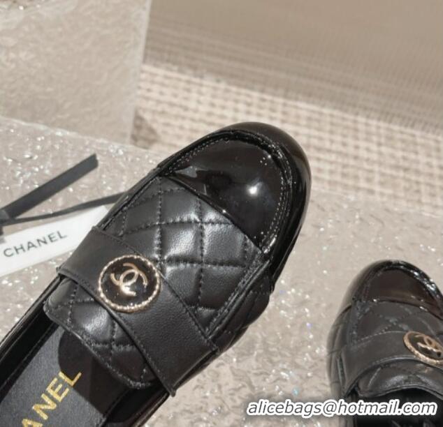 Good Quality Chanel Patent Calfskin & Quilted Lambskin Loafers Black 819066