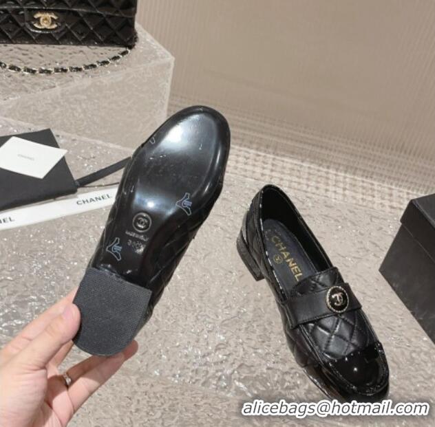 Good Quality Chanel Patent Calfskin & Quilted Lambskin Loafers Black 819066