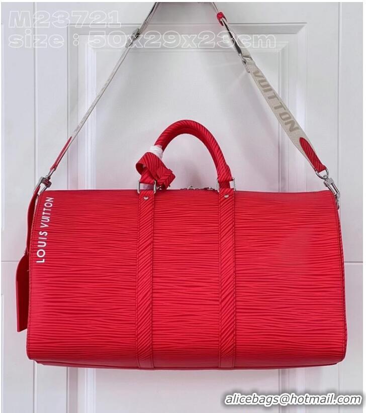 Famous Brand Louis Vuitton Keepall Bandouliere 50 M23721 Vermillion Red