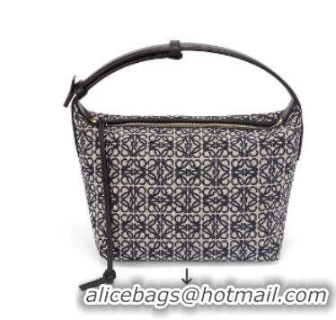 Famous Brand Loewe Miniature Anagram Jacquard and cow leather bag 651420 Navy blue&black