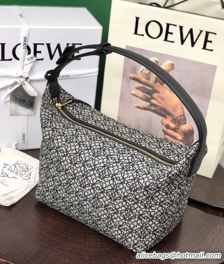 Famous Brand Loewe Miniature Anagram Jacquard and cow leather bag 651420 Navy blue&black