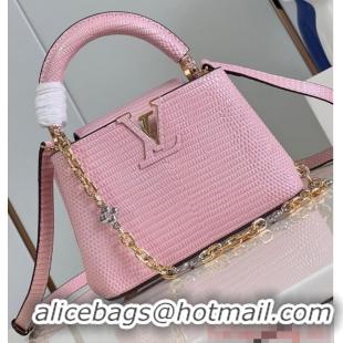 Buy Discount Louis Vuitton Capucines Mini Lizard print N81209 pink