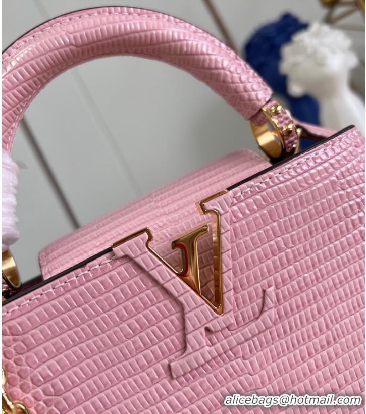 Buy Discount Louis Vuitton Capucines Mini Lizard print N81209 pink