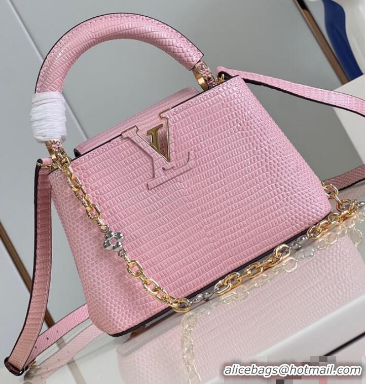 Buy Discount Louis Vuitton Capucines Mini Lizard print N81209 pink