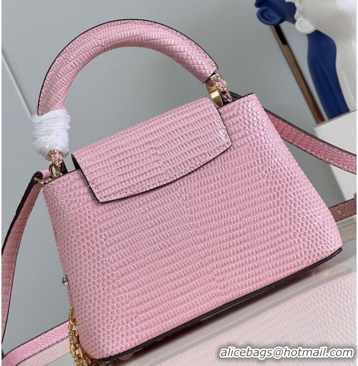 Buy Discount Louis Vuitton Capucines Mini Lizard print N81209 pink