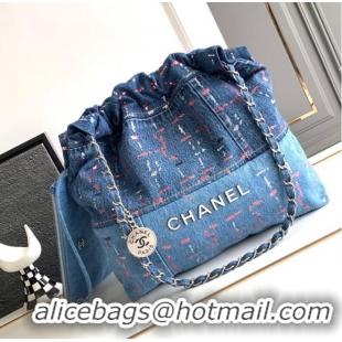 Good Product CHANEL 22 Shopping Bag Denim & Silver-Tone Metal AS3260 Blue