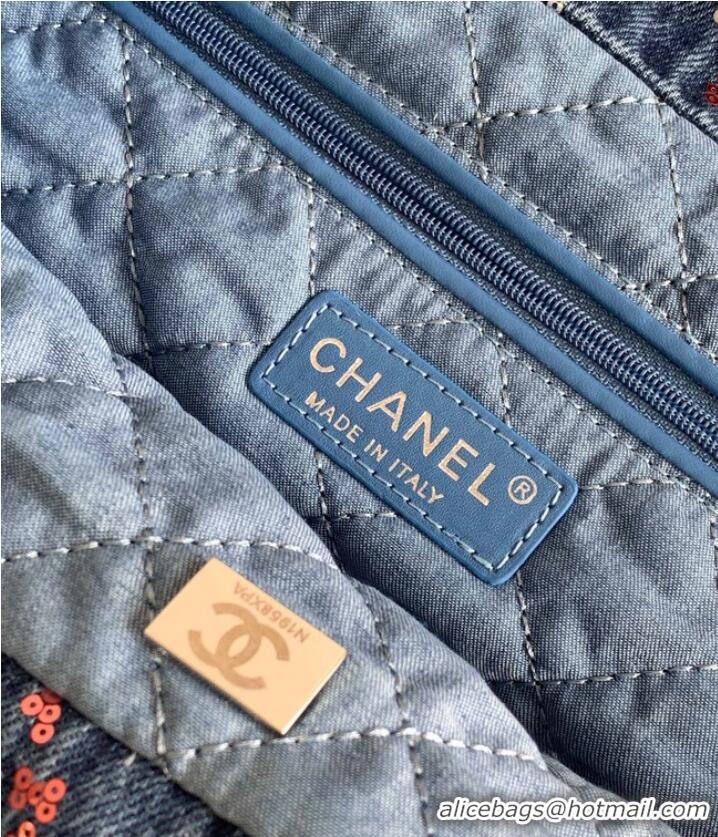 Good Product CHANEL 22 Shopping Bag Denim & Silver-Tone Metal AS3260 Blue