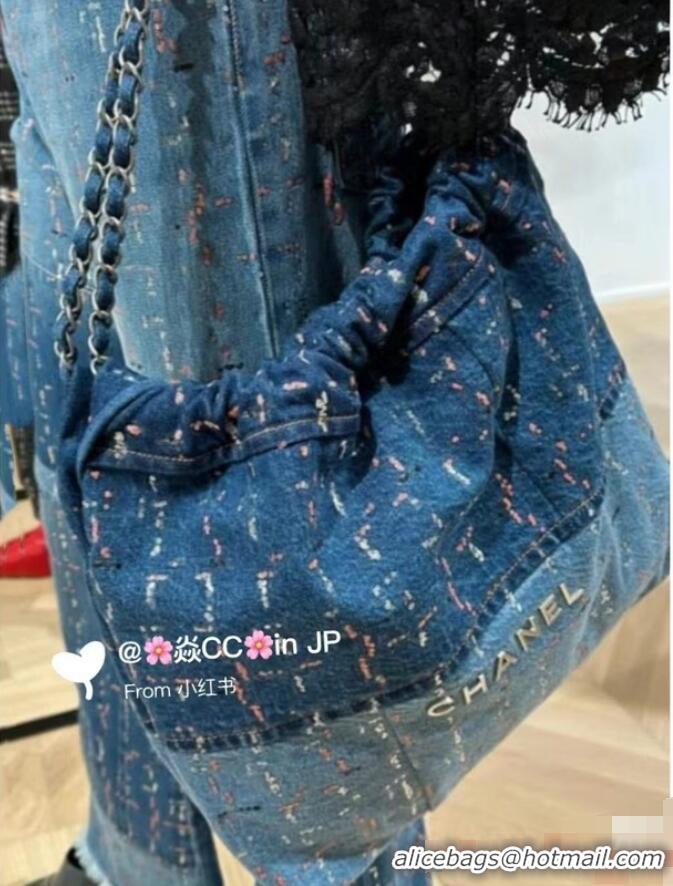 Good Product CHANEL 22 Shopping Bag Denim & Silver-Tone Metal AS3260 Blue