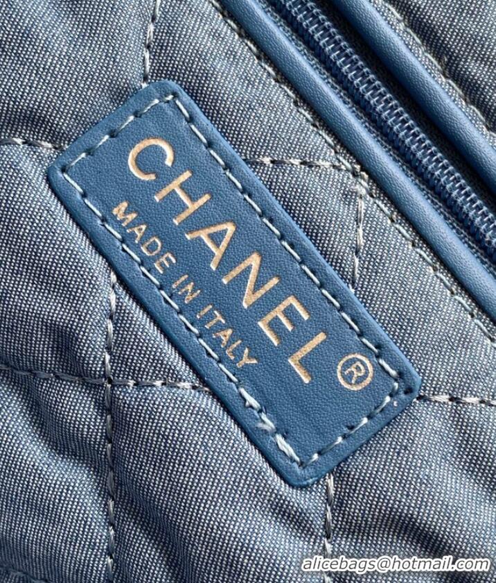 Famous Brand CHANEL 22 Shopping Bag Denim & Silver-Tone Metal AS3261 Blue