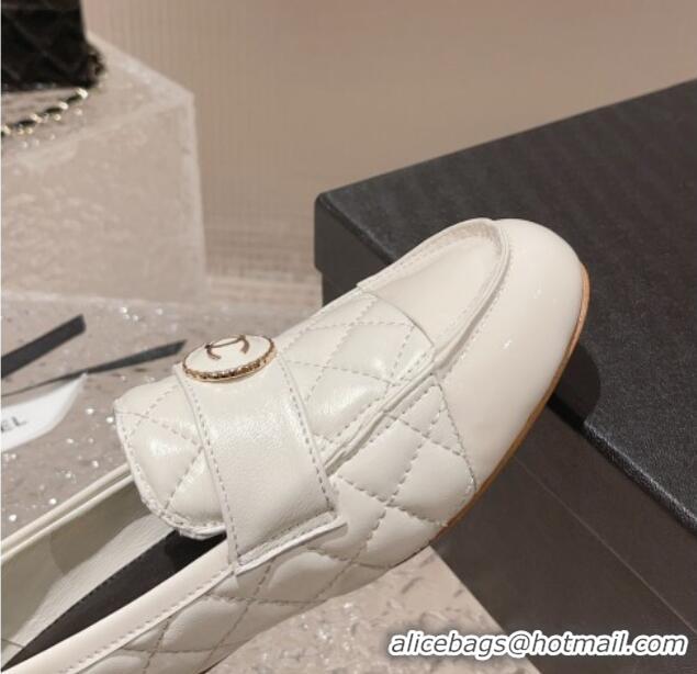 Stylish Chanel Patent Calfskin & Quilted Lambskin Loafers White 819067