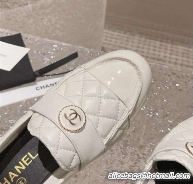 Stylish Chanel Patent Calfskin & Quilted Lambskin Loafers White 819067