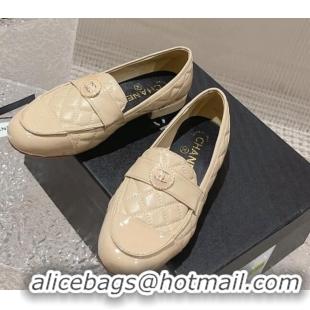 Sumptuous Chanel Patent Calfskin & Quilted Lambskin Loafers Beige 819068