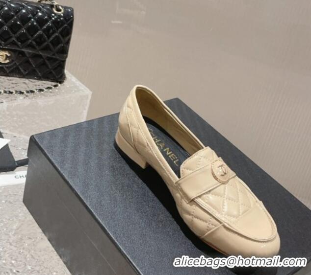 Sumptuous Chanel Patent Calfskin & Quilted Lambskin Loafers Beige 819068