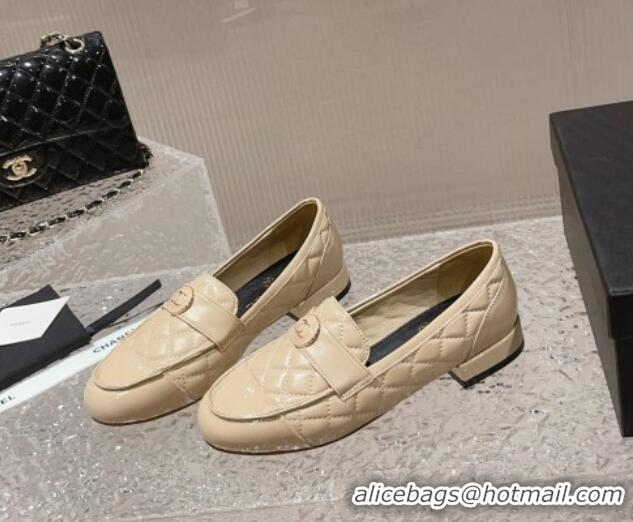 Sumptuous Chanel Patent Calfskin & Quilted Lambskin Loafers Beige 819068