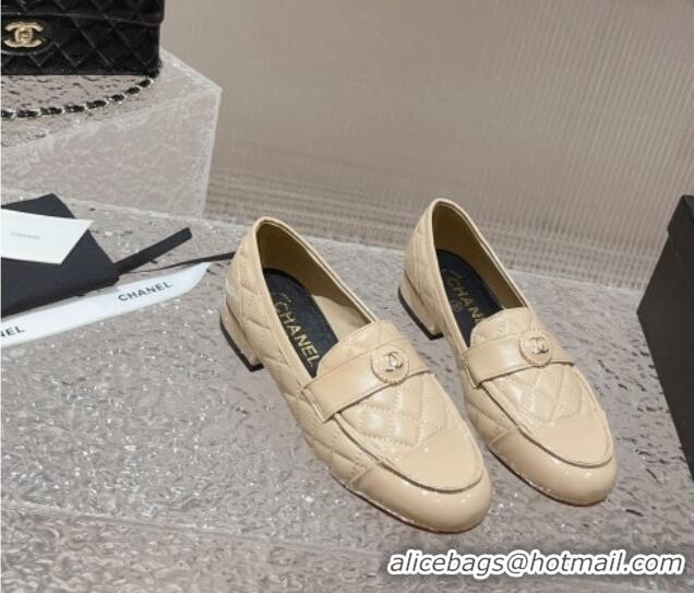 Sumptuous Chanel Patent Calfskin & Quilted Lambskin Loafers Beige 819068