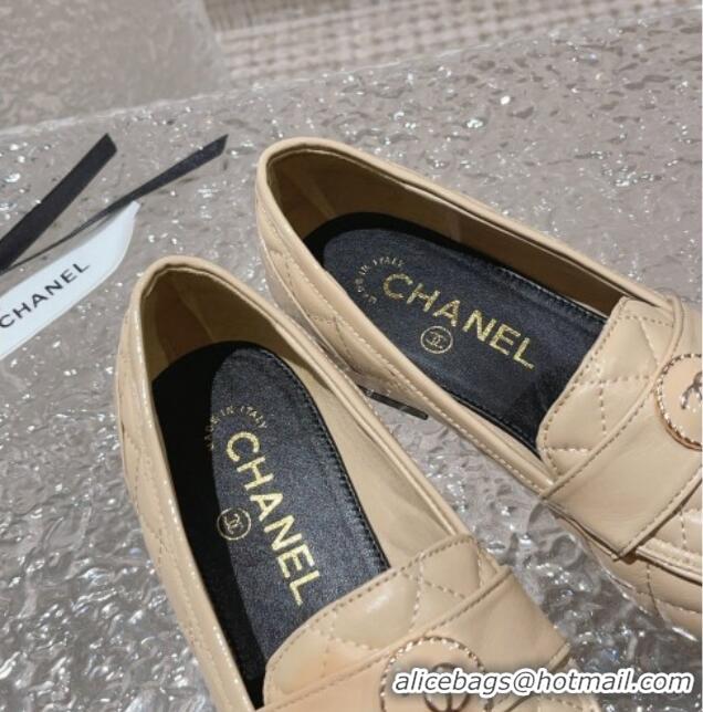 Sumptuous Chanel Patent Calfskin & Quilted Lambskin Loafers Beige 819068