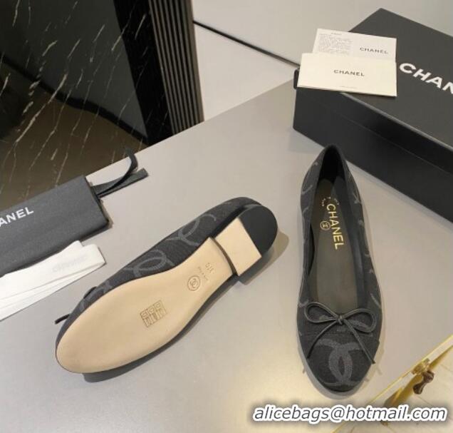 Luxurious Chanel CC Denim Ballet Flat with Bow Black 819072